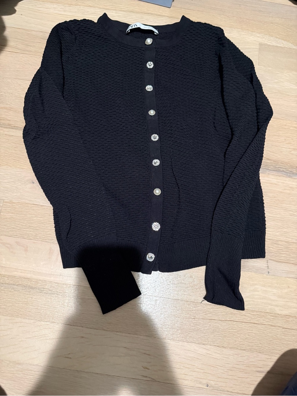 Zara Black Women's Button-Front Textured Cardigan Sweater